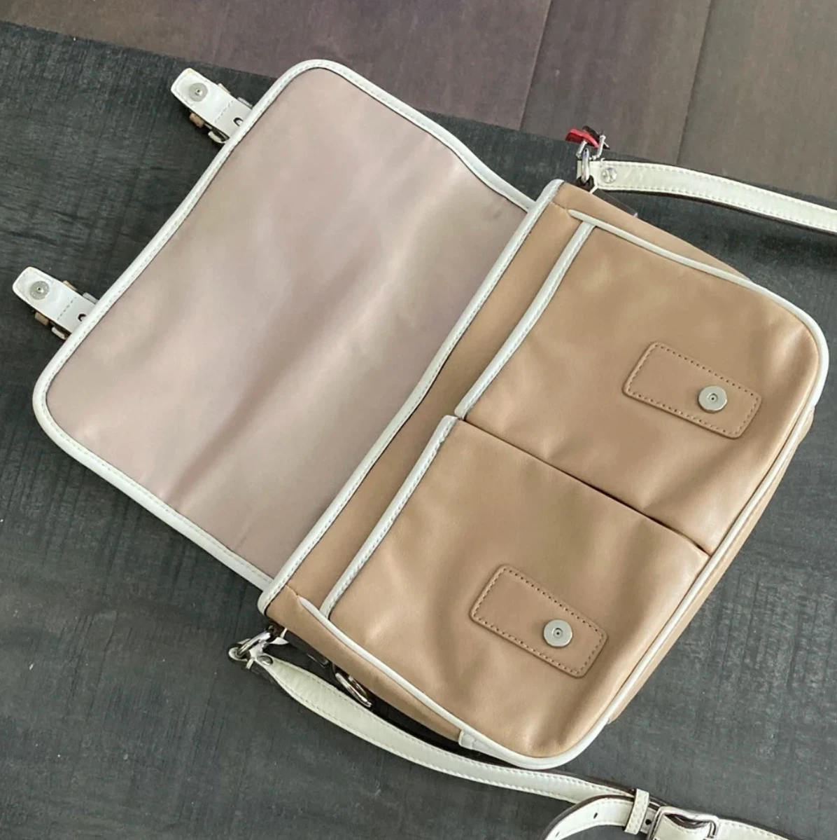 Coach Colourblock Leather Crossbody Bag - Tan/Coral - photo 4