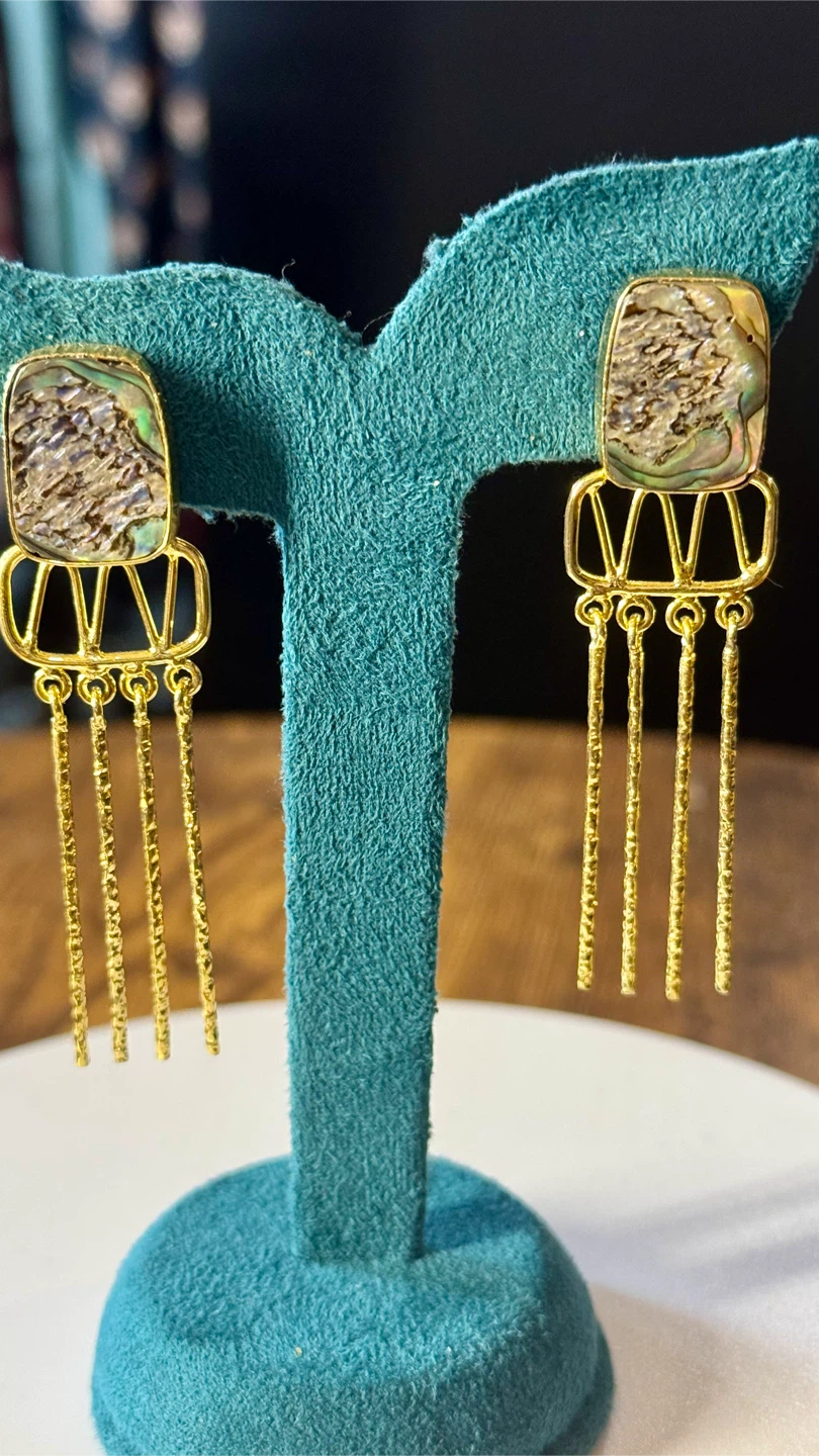 18k handcrafted Dangle Earrings with Abalone Shell Inlay