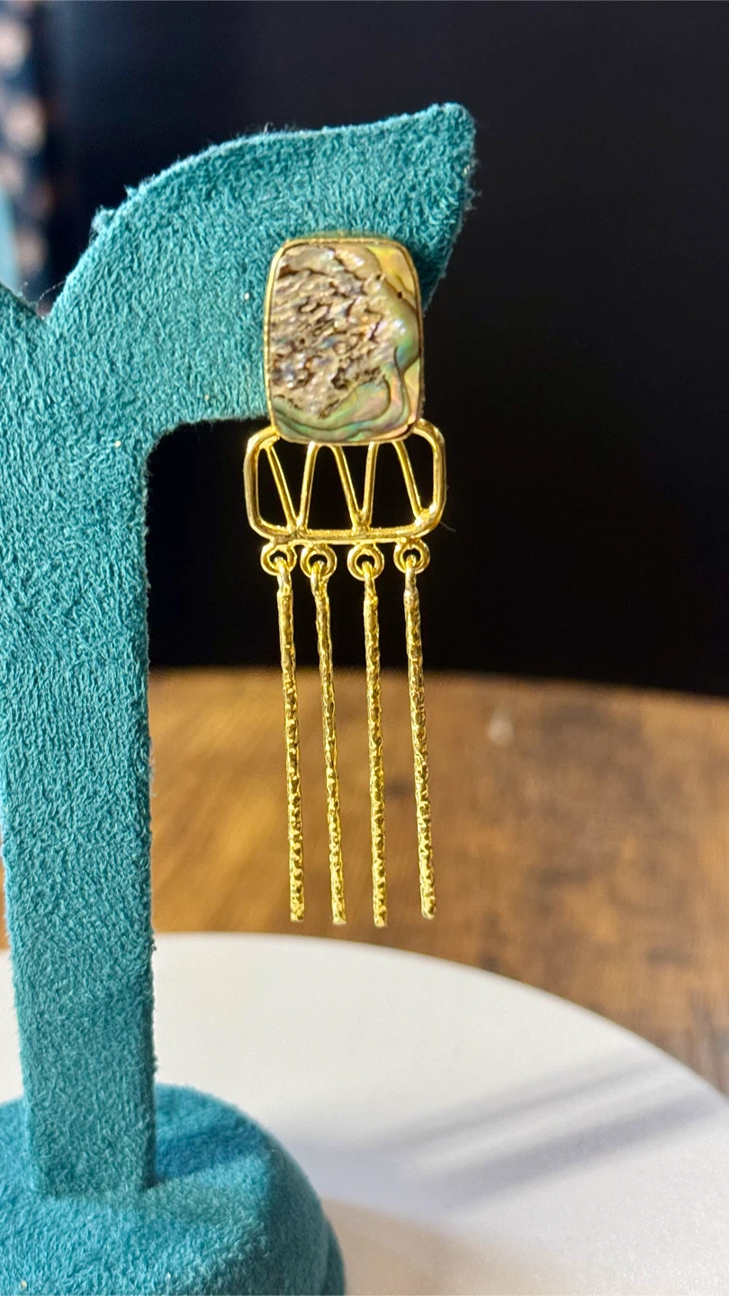 18k handcrafted Dangle Earrings with Abalone Shell Inlay - photo 2
