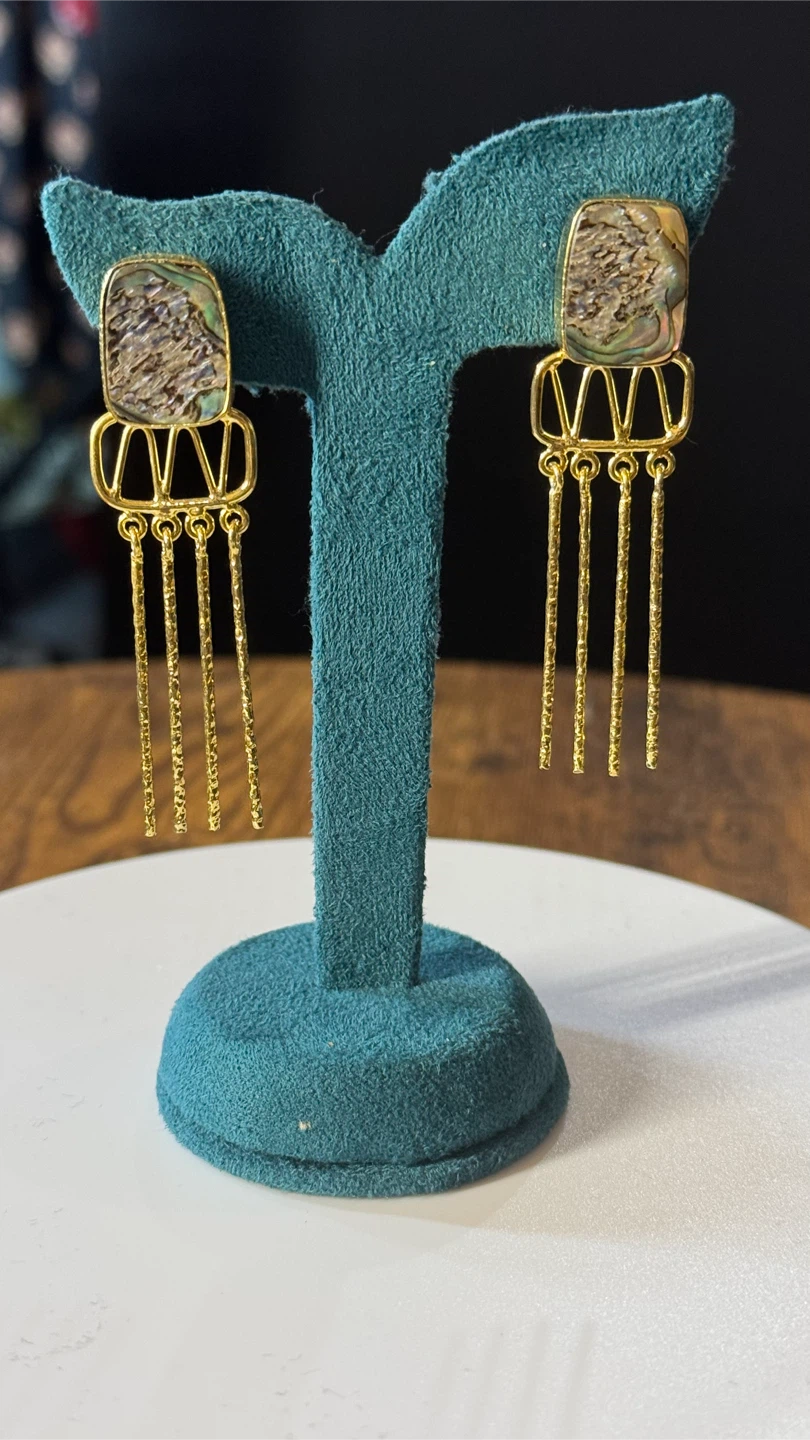 18k handcrafted Dangle Earrings with Abalone Shell Inlay - photo 3