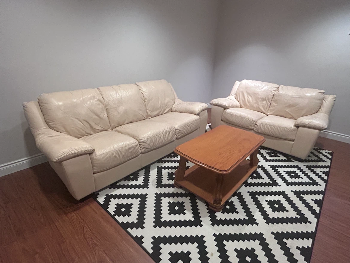 Cream Leather Sofa and Loveseat Set ( matt not included )