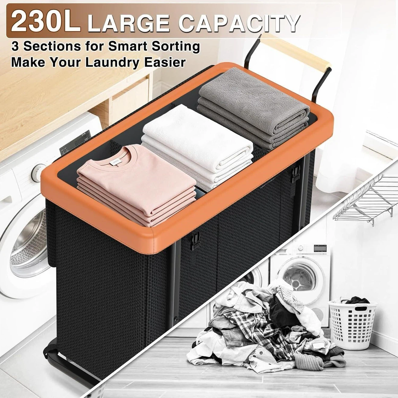 230L Large Capacity 3-Section Laundry Sorter Cart - photo 3