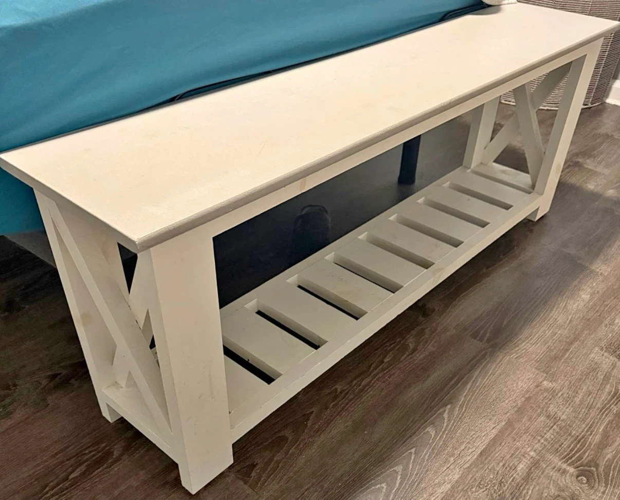Custom made pine wood White Farmhouse Entryway Bench