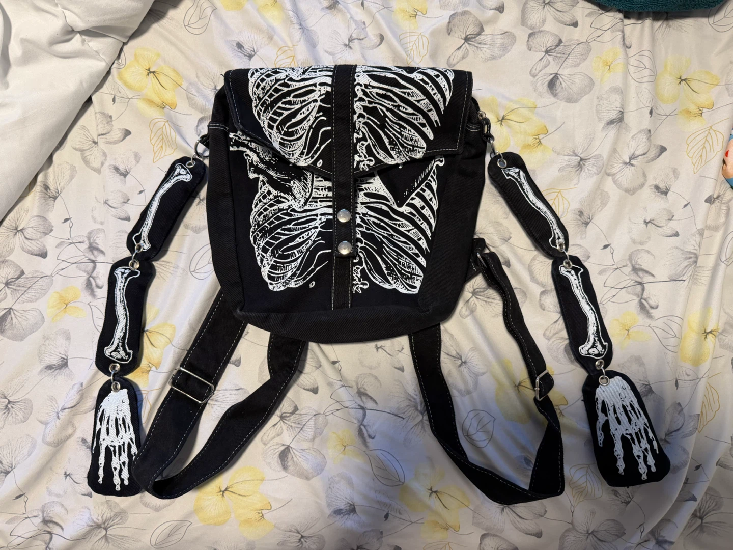 Black Backpack with Skeleton Design