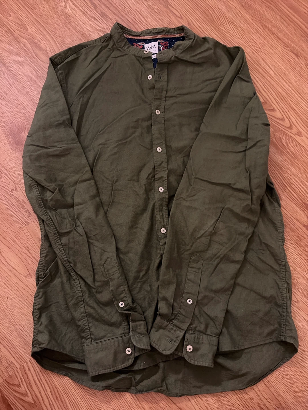 ZARA Relaxed Fit Long Sleeve Shirt - Olive Green, Size L