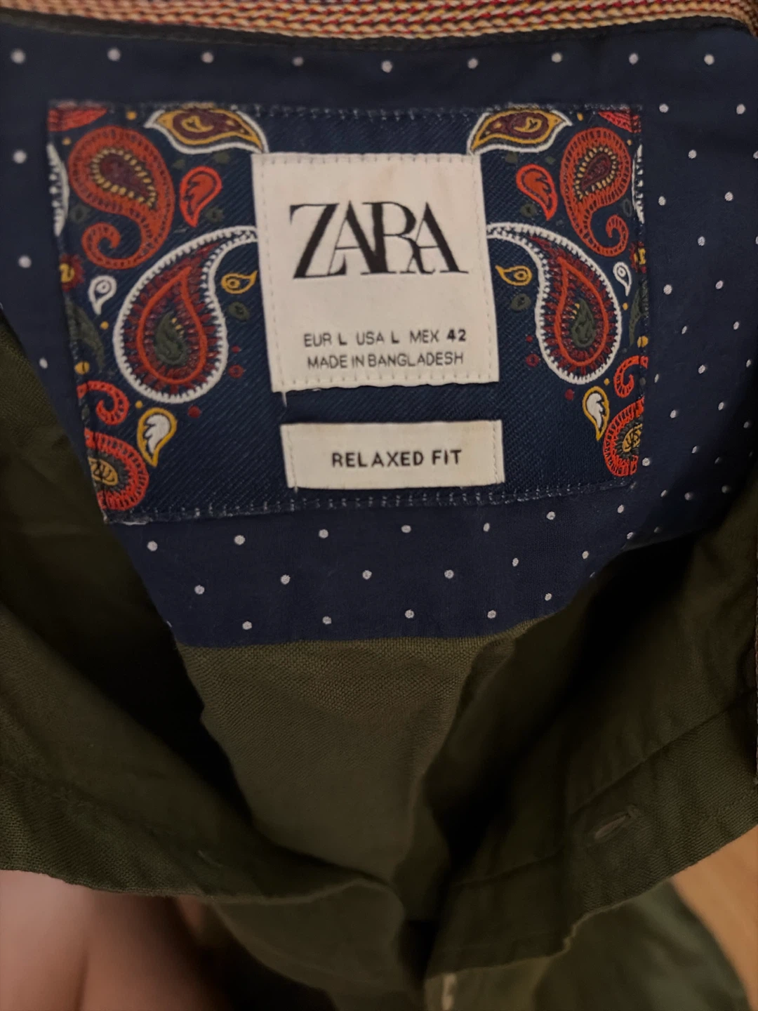 ZARA Relaxed Fit Long Sleeve Shirt - Olive Green, Size L - photo 3