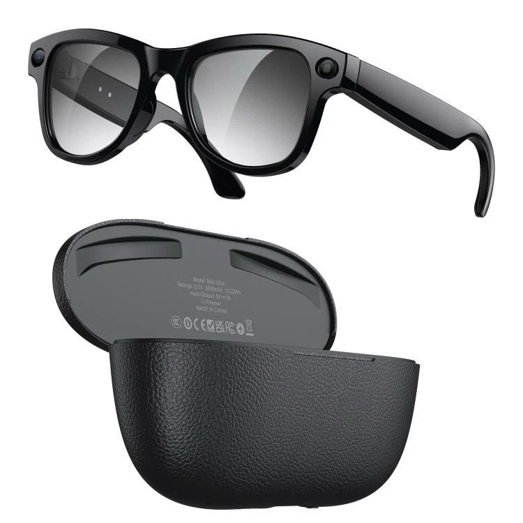MO2 Ultra Al Smart Glasses with Black Charging Case