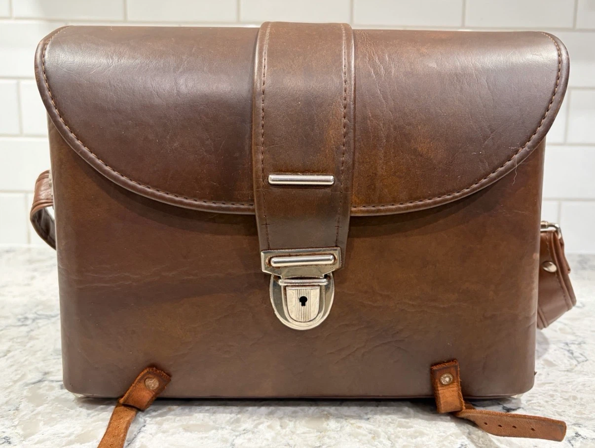 Vintage Leather Hard Camera Case w/ Strap & Velvet Interior - photo 2