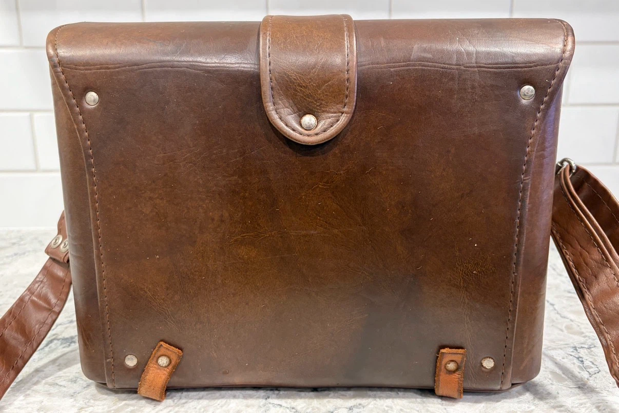 Vintage Leather Hard Camera Case w/ Strap & Velvet Interior - photo 4