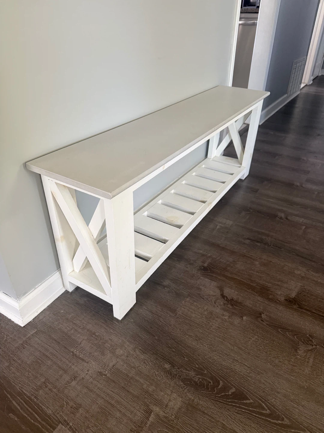 Custom made pine wood White Farmhouse Entryway Bench - photo 5