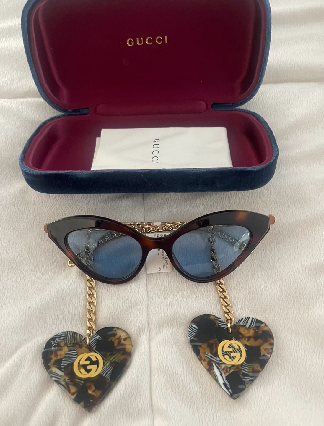 Just GUCCI Cat Eye Sunglasses with Heart Charms