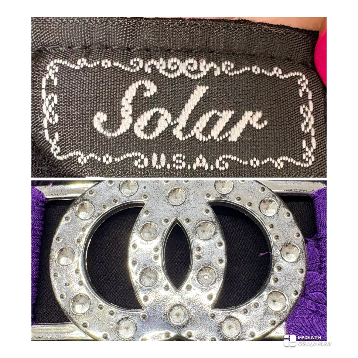 Solar Y2K Black Purple Halter Top Rhinestone Buckle Size M Top - photo 2