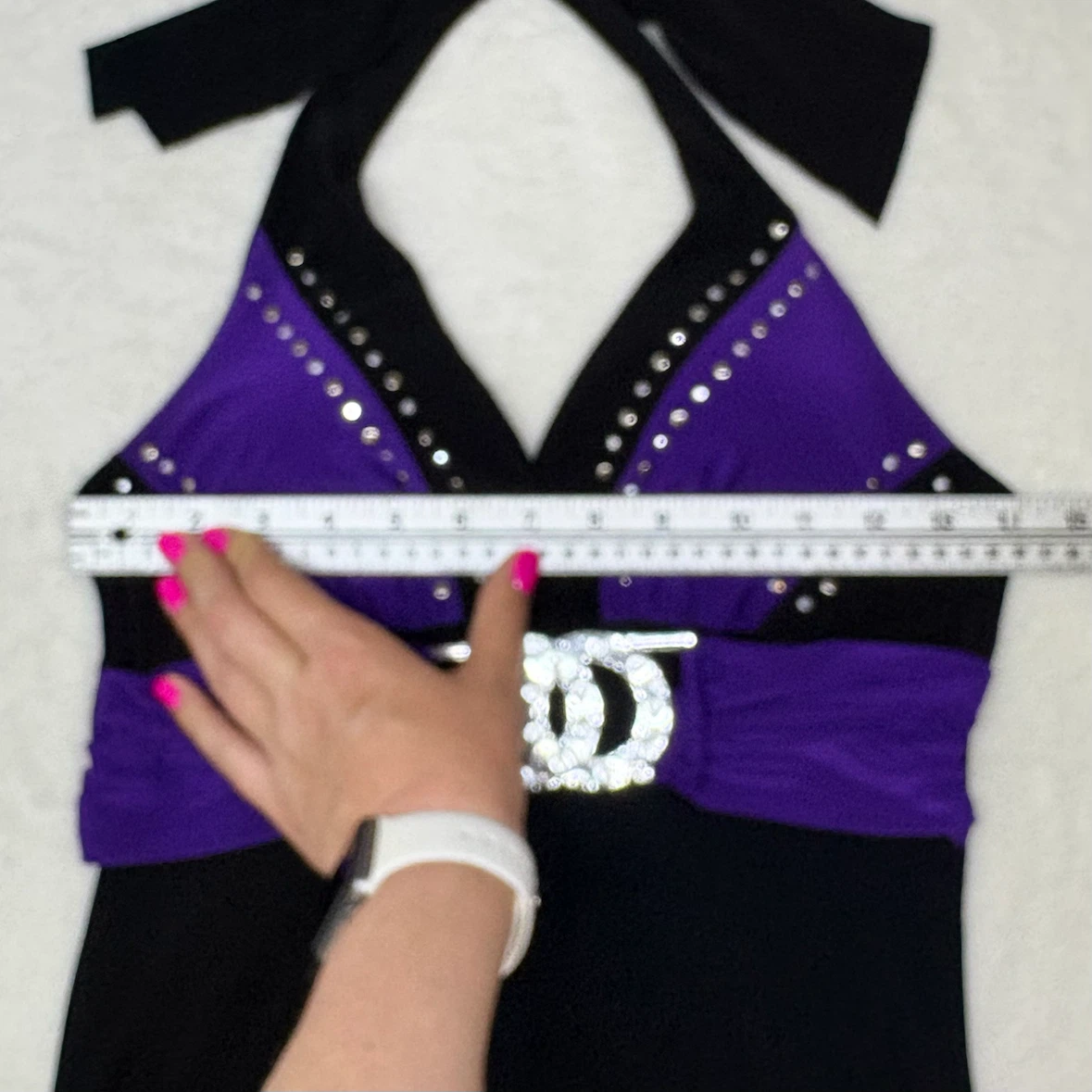 Solar Y2K Black Purple Halter Top Rhinestone Buckle Size M Top - photo 5