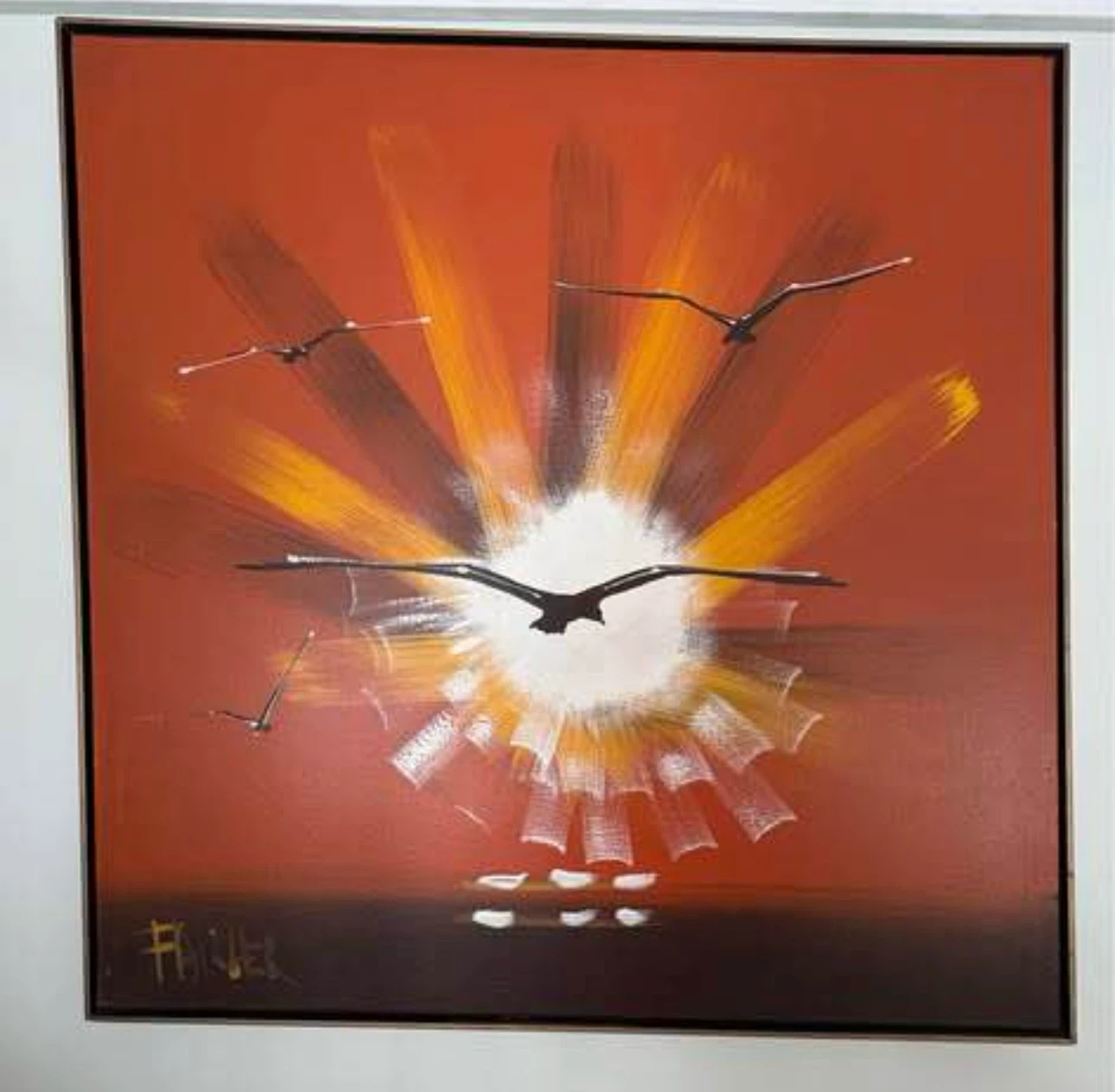 36" square.  Painting "Birds in Flight" canvas, by  "FAUCHER"