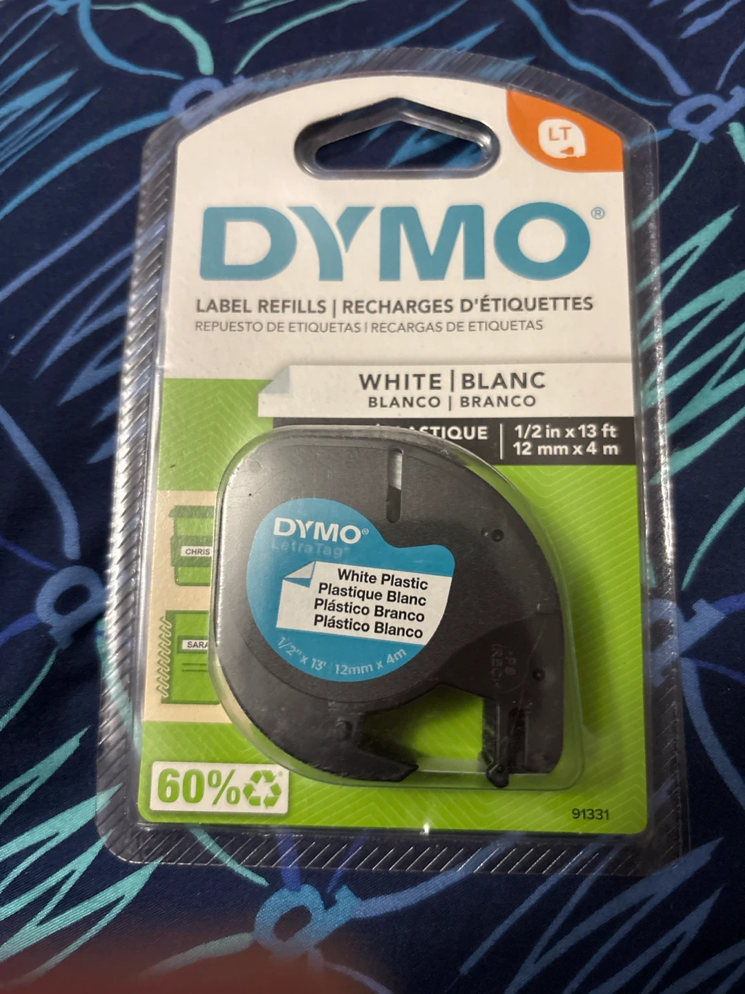 DYMO LetraTag White Plastic Label Refills 1/2" x 13 ft