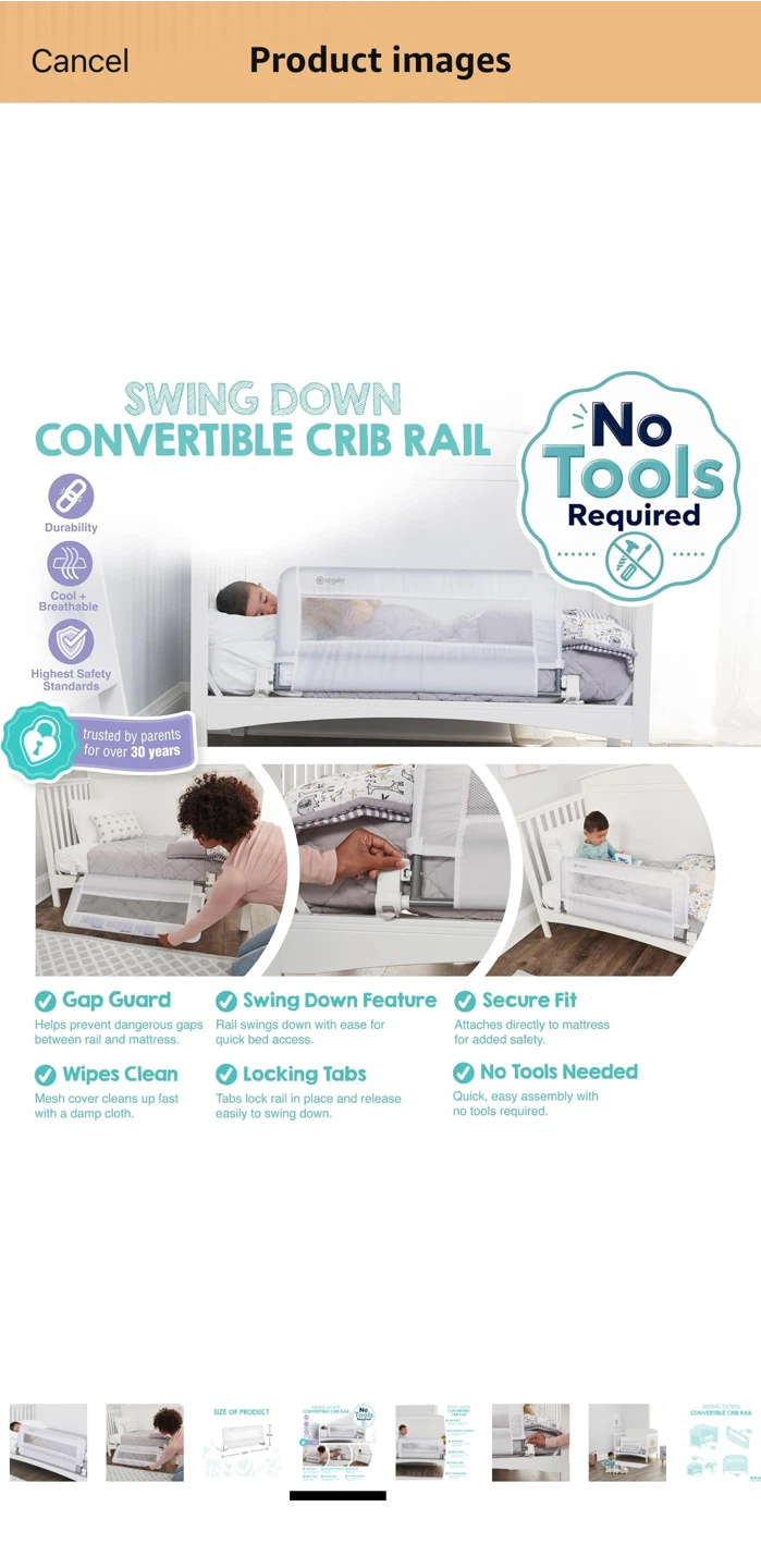 Regalo Swing Down Convertible Crib Rail - White - photo 3