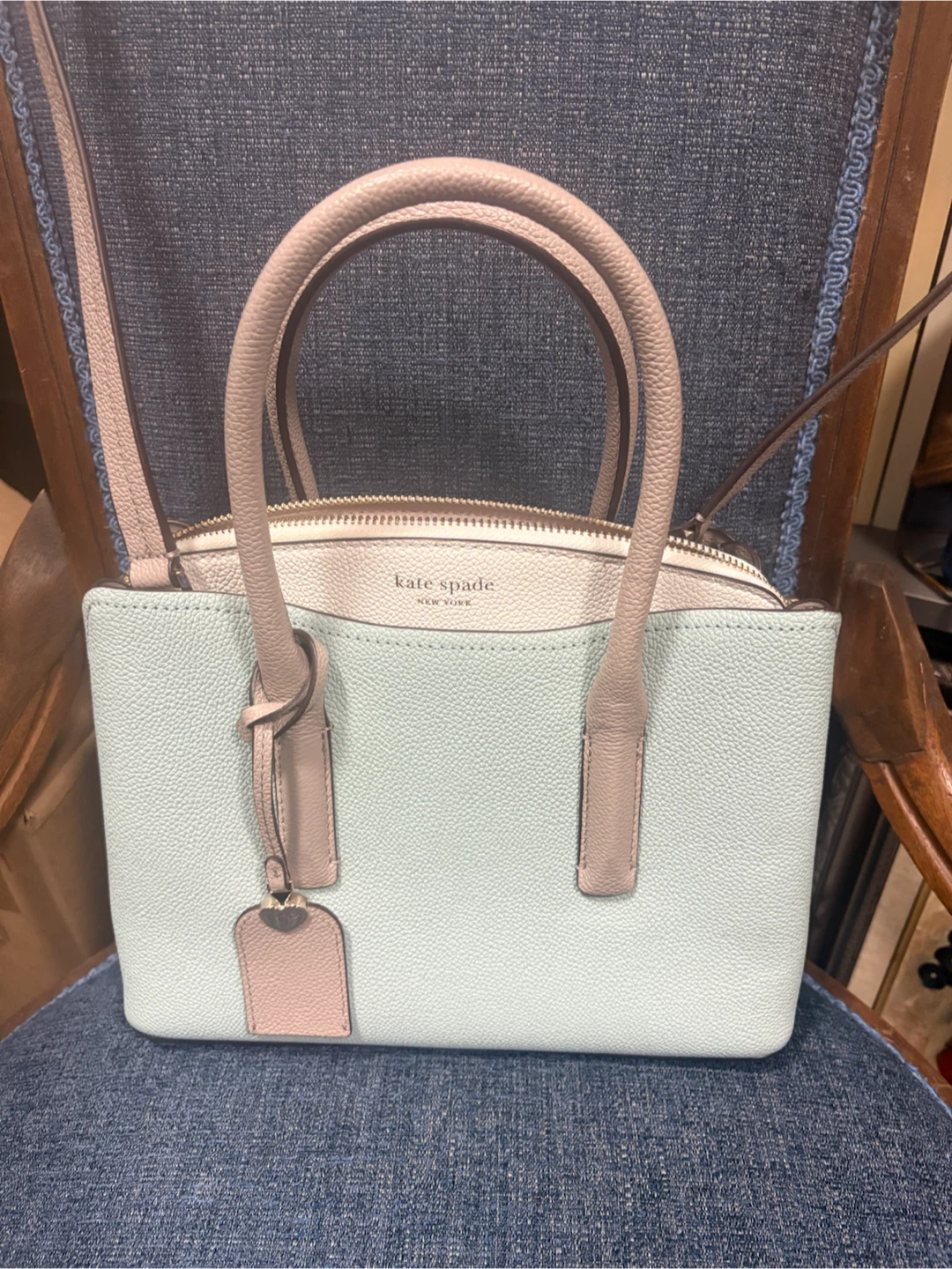 Kate Spade New York Light Blue & Tan Leather Satchel Handbag