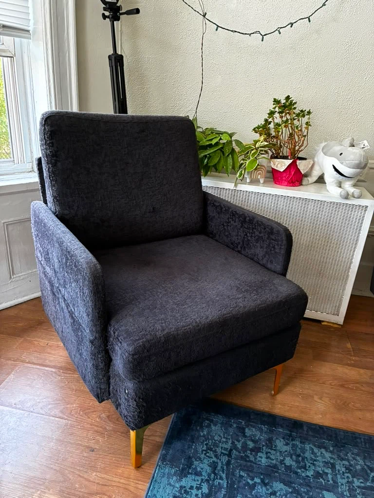 Dark Gray Accent Chair with Gold Legs