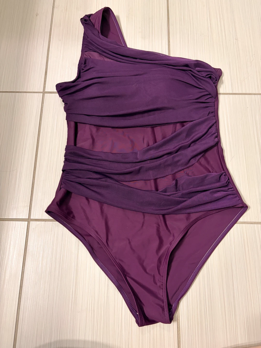 SZ XL ladies SHEIN One-Shoulder Ruched Swimsuit - Burgundy