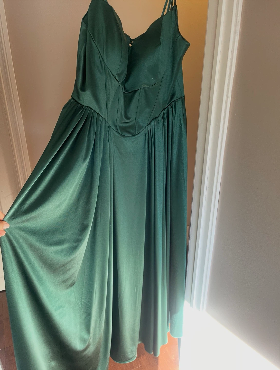 Emerald Green Satin Corset Maxi Dress - photo 4
