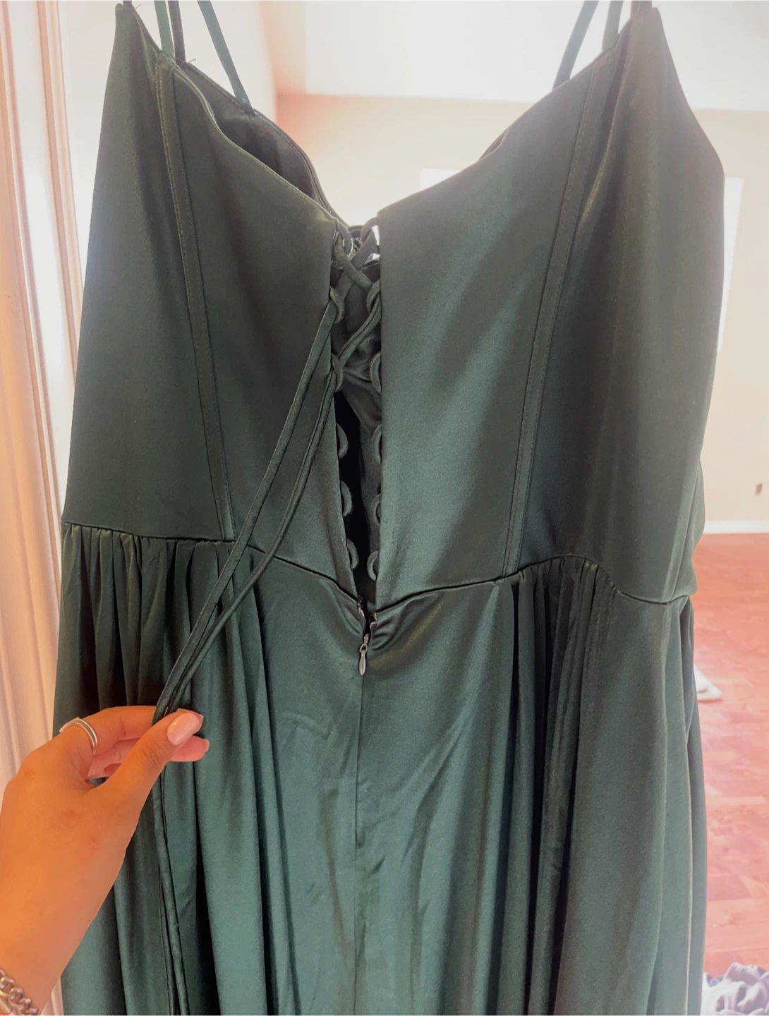 Emerald Green Satin Corset Maxi Dress - photo 5