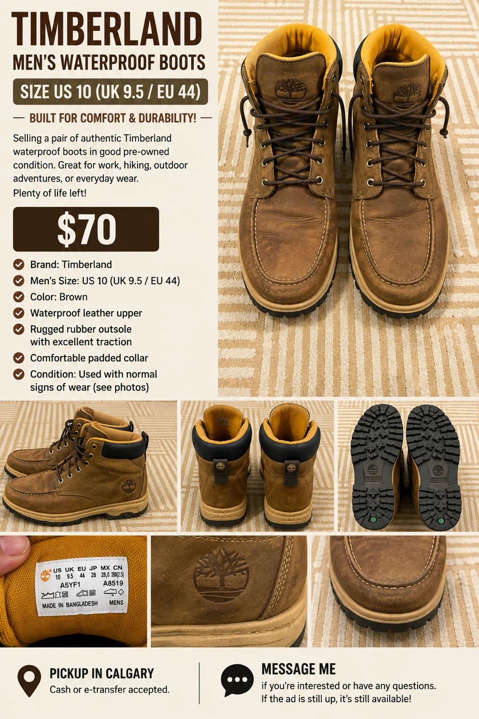Timberland Men's Waterproof Boots - Size 10