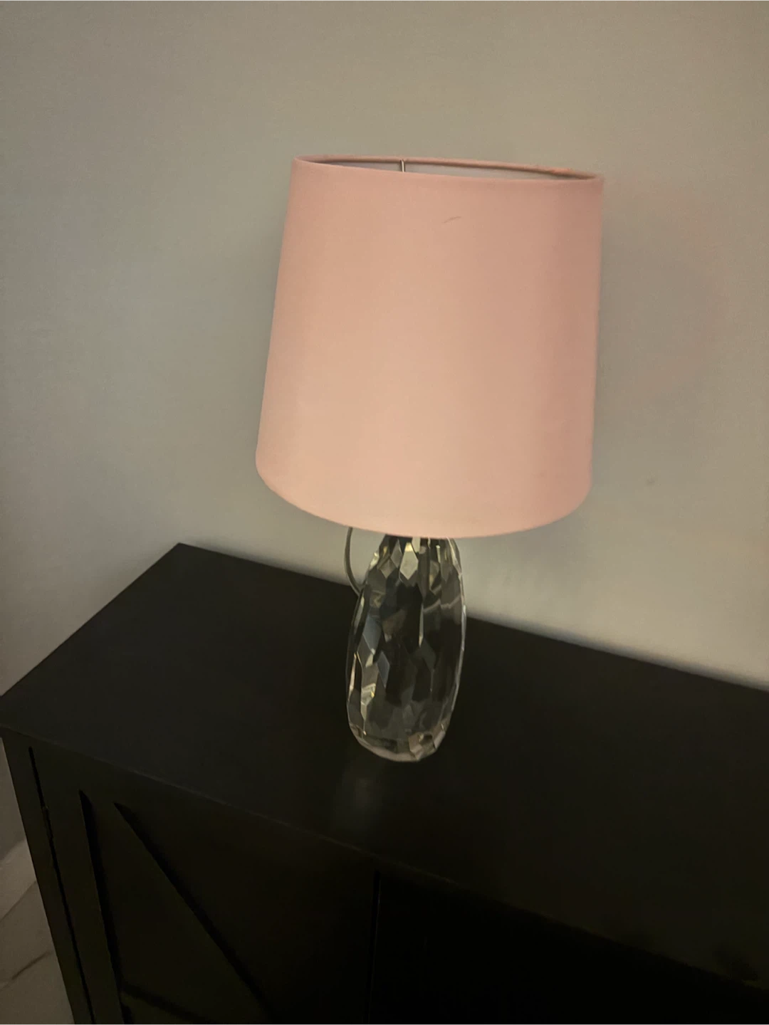 Table Lamp with Pink Shade and Crystal Base