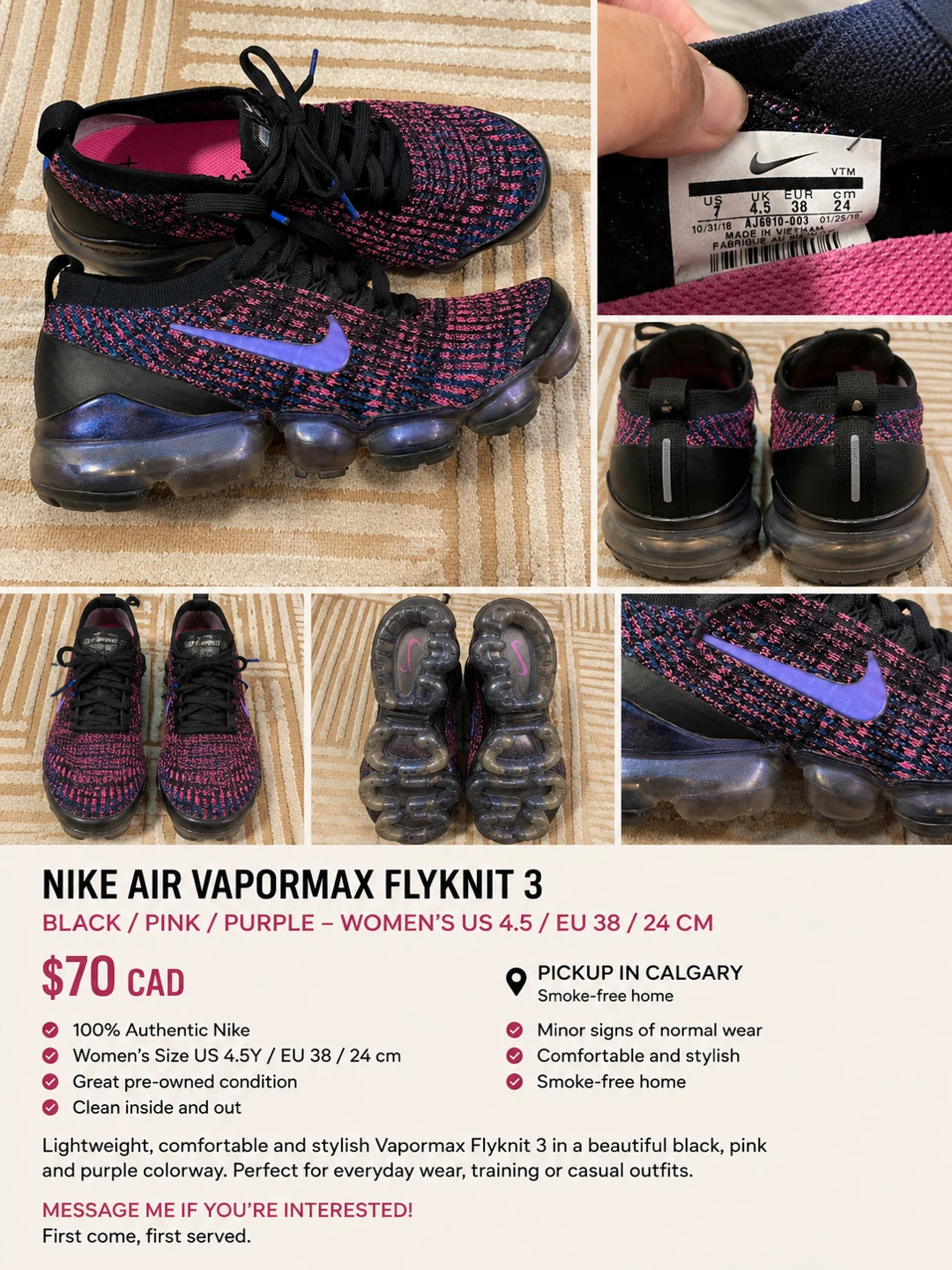 Nike Air Vapormax Flyknit 3 Women's Size 7