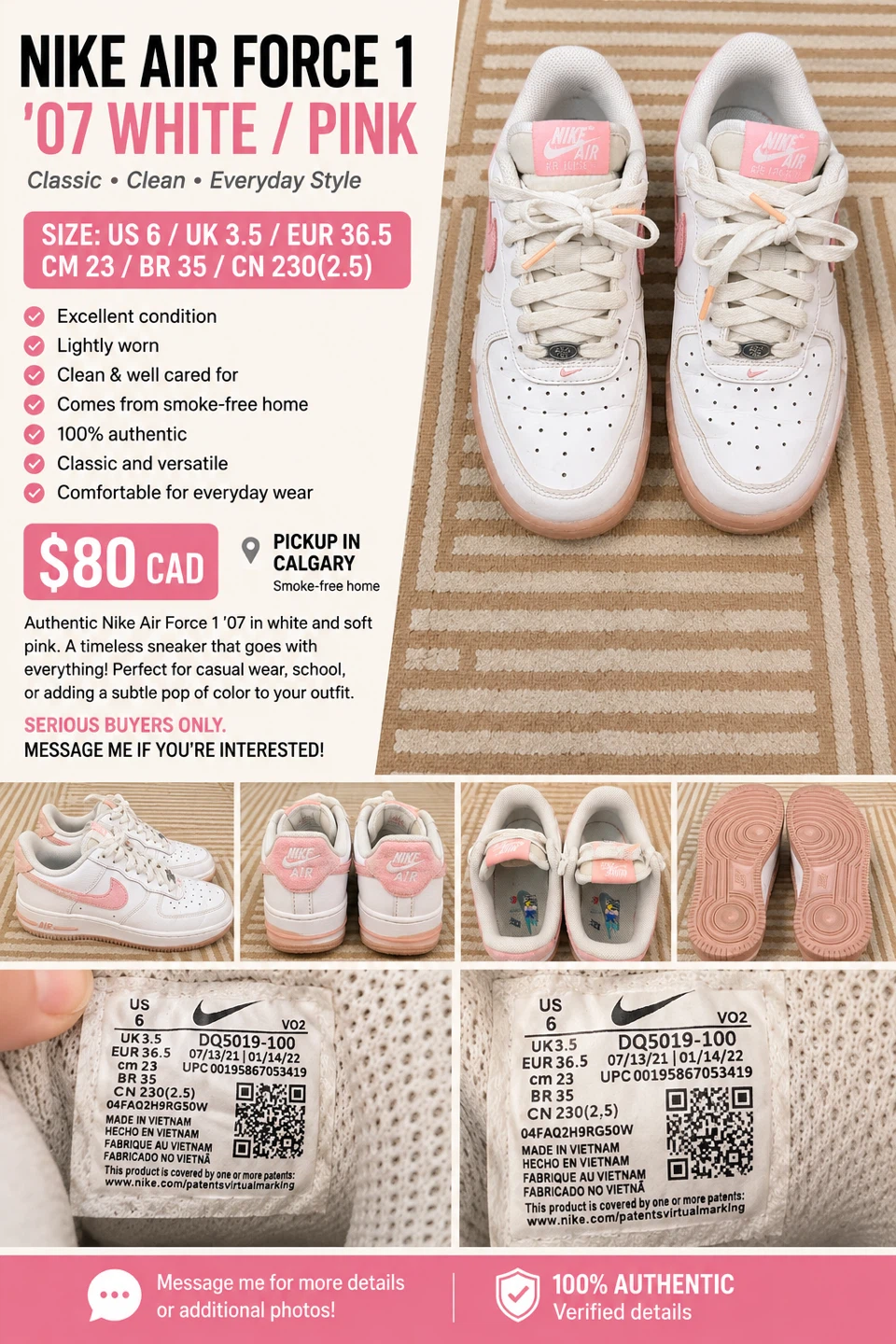 Nike Air Force 1 '07 White/Pink Sneakers