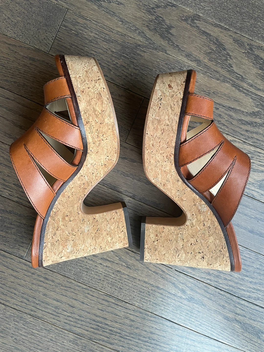 Jimmy Choo Tan Leather Cork Wedge Sandals - photo 2