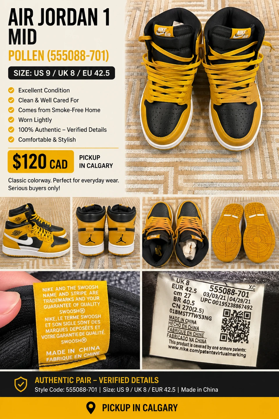 Air Jordan 1 Mid Pollen Sneakers