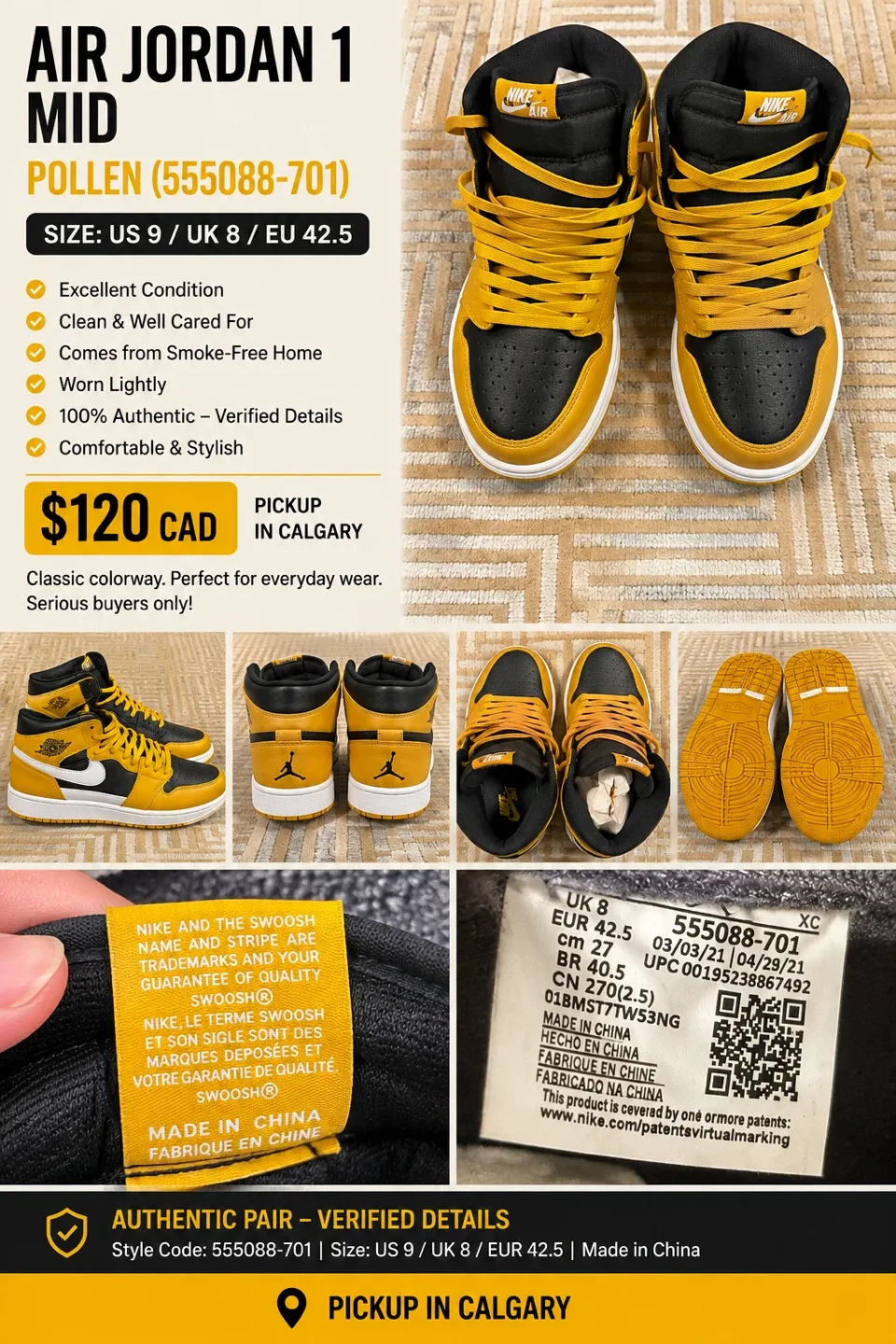Air Jordan 1 Mid Pollen Sneakers