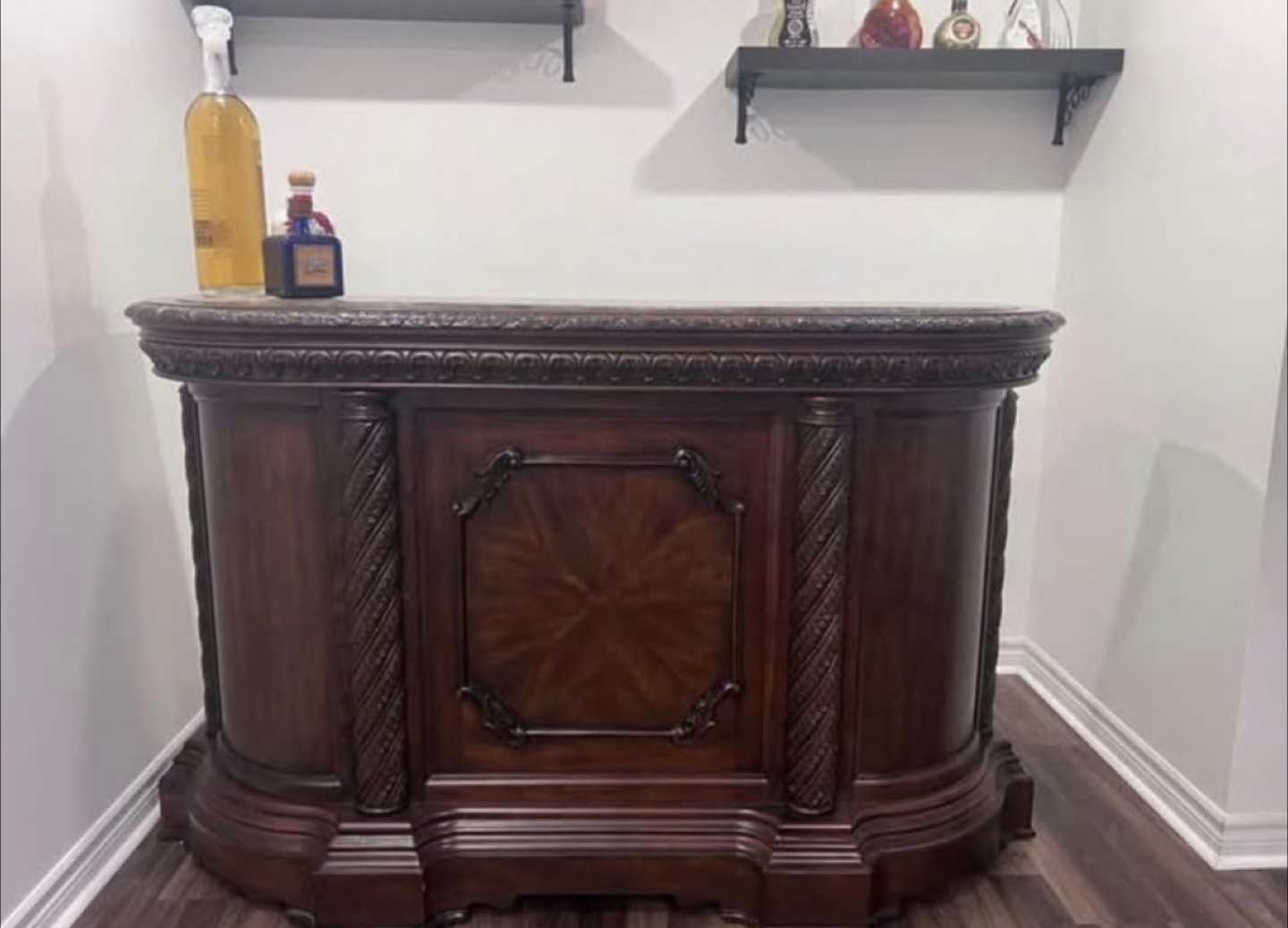Antique Style Wooden Bar Cabinet with Marble Top