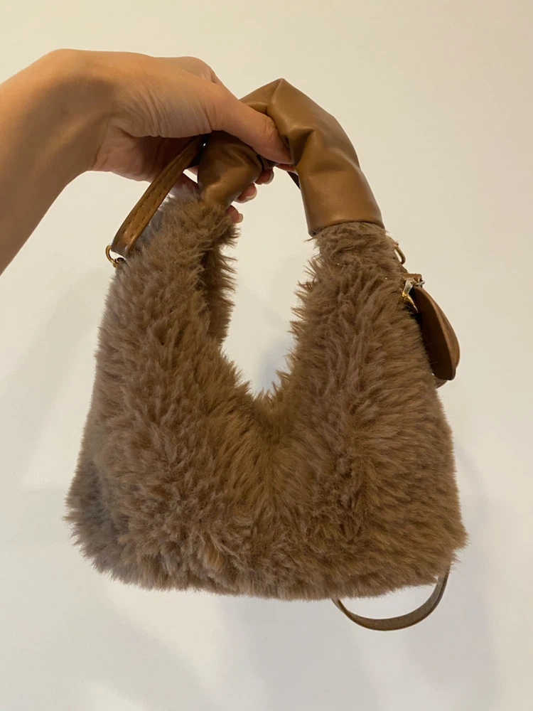 Soft Brown Plush Fur Purse Bag Crossbody