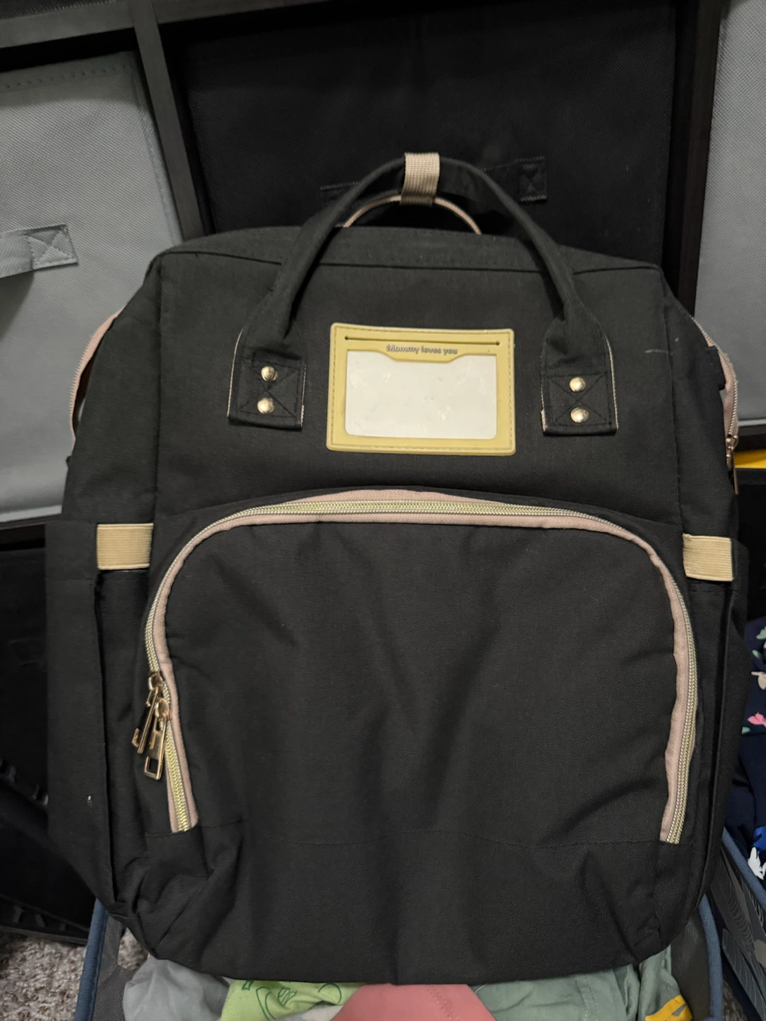 Black Diaper Backpack with Insulated Pockets