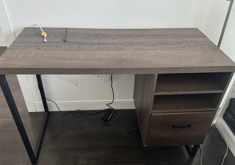Rustic Wood Grain Desk with Storage