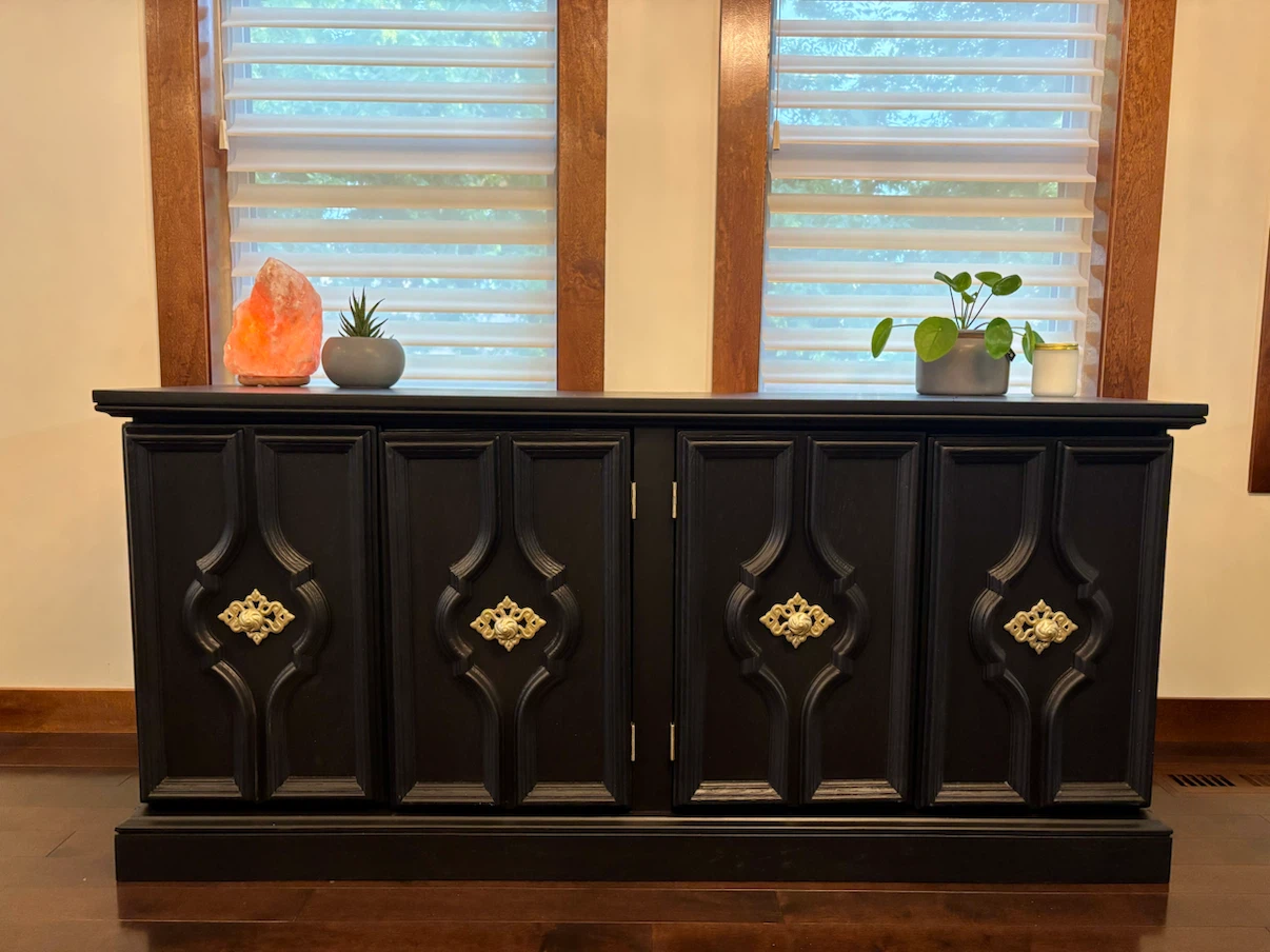 Refinished Vintage Black Credenza / Sideboard