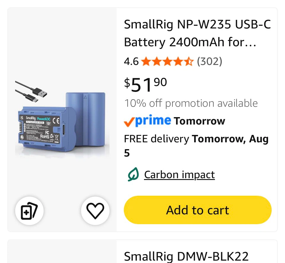 SmallRig NP-W235 USB-C Battery 2400mAh