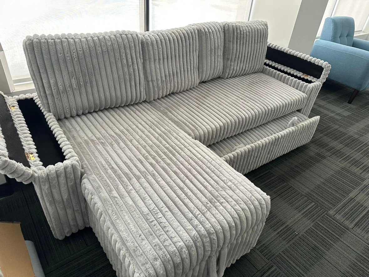 Grey Corduroy Sectional Sofa with Storage and Built-in Power - photo 3