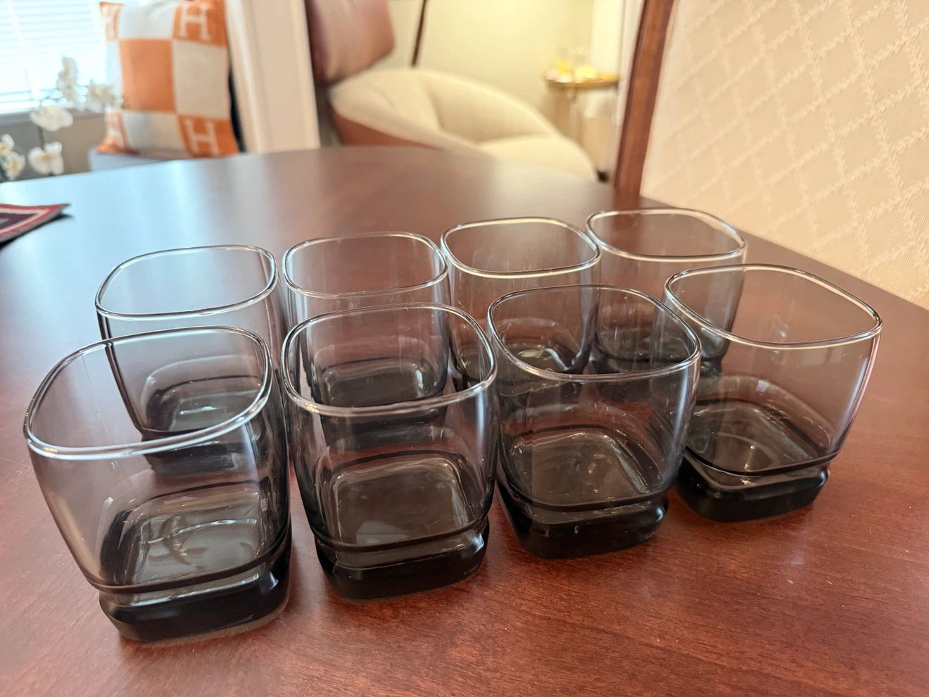 Set of 8 Smoke Grey Square Tumbler Glasses