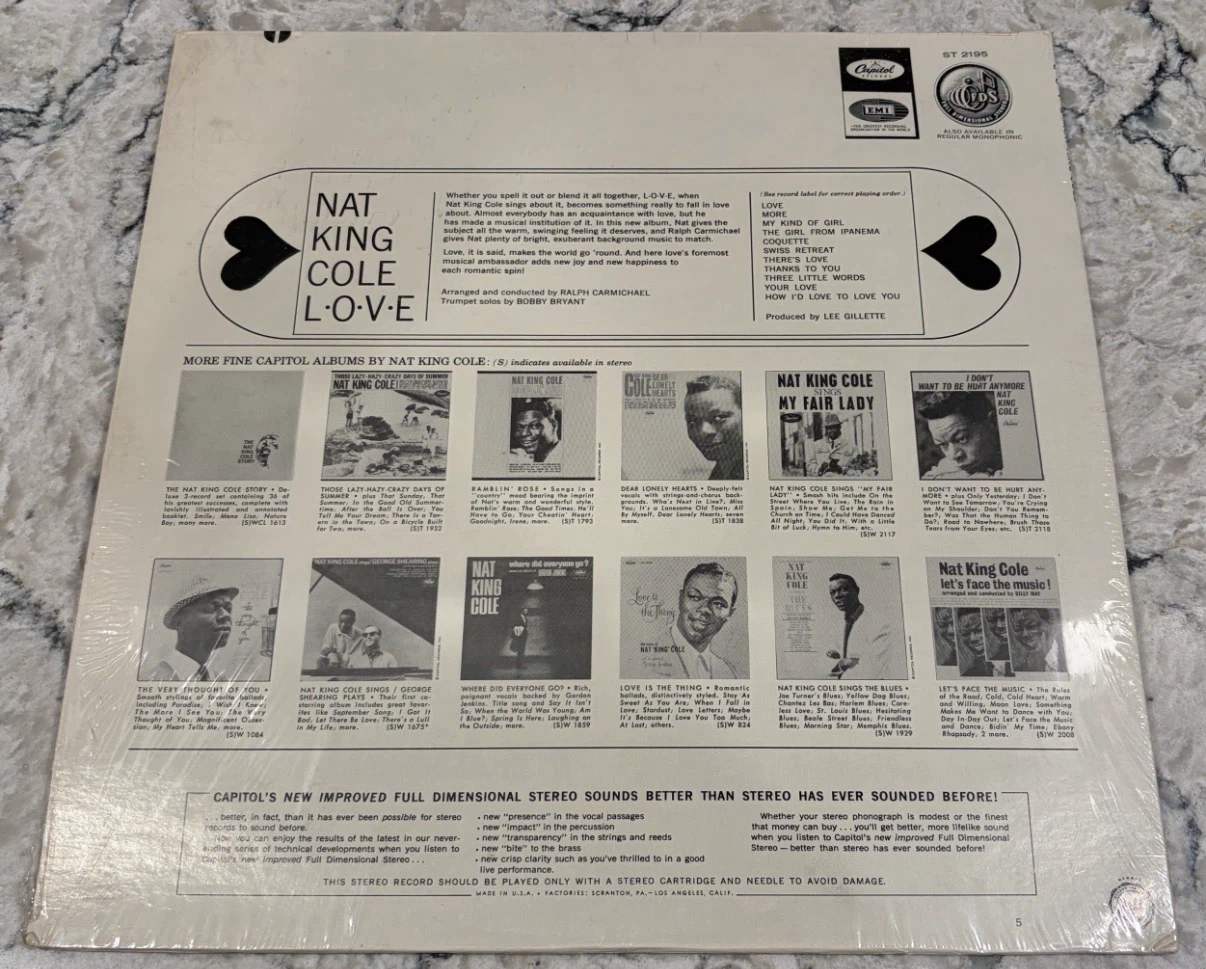 Nat King Cole – L-O-V-E 1965 Original Capitol(ST-2195) Record - photo 2