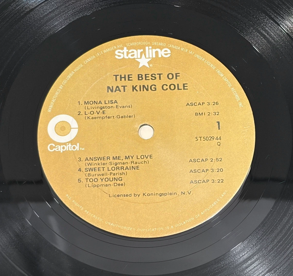 Nat King Cole Best of Nat King Cole Record 🇨🇦 Press ST 5029 44 Q - photo 5