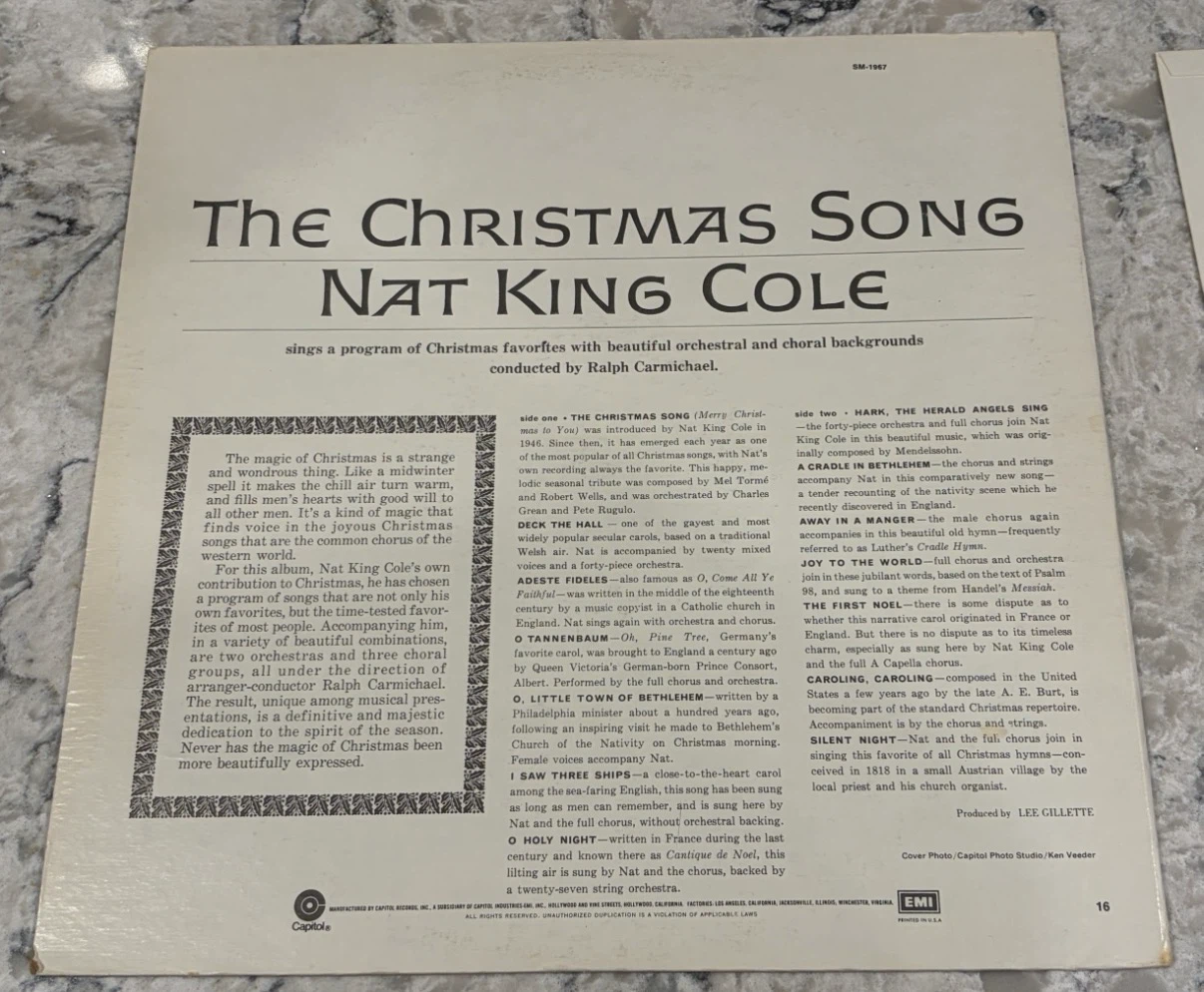 Nat King Cole – The Christmas Song (SM-1967) Stereo Record - photo 2