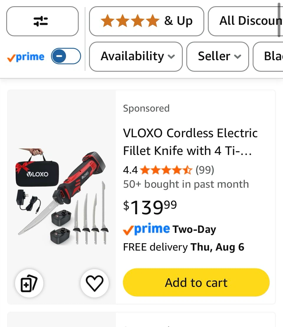 VLOXO Cordless Electric Fillet Knife with 4 Blades