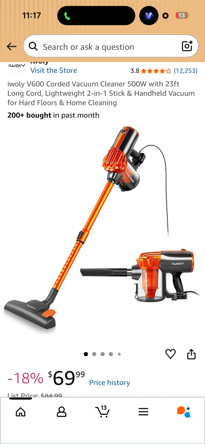 iwoly V600 Corded Stick Vacuum Cleaner