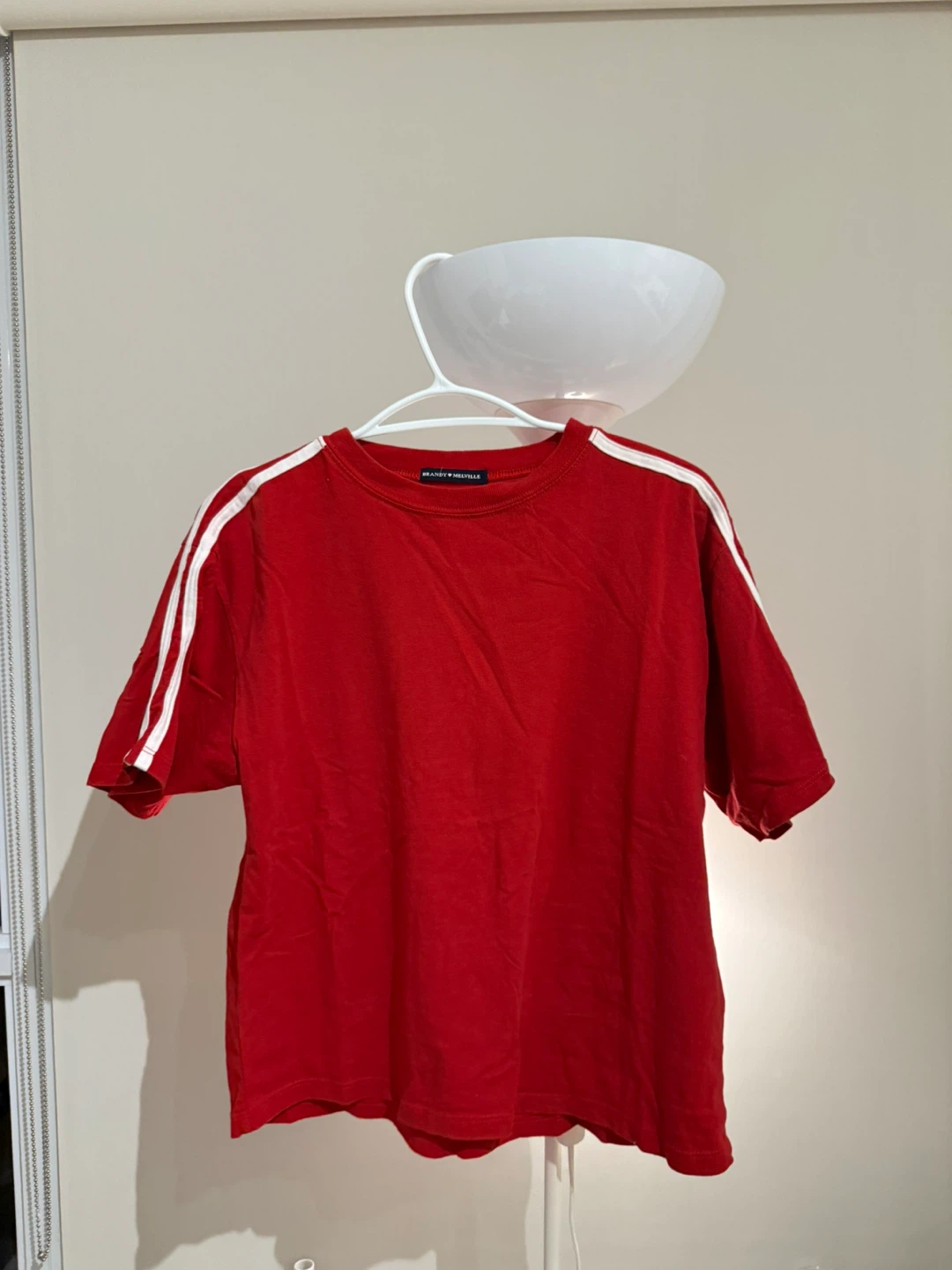 Brandy Melville Red T-Shirt with White Stripes