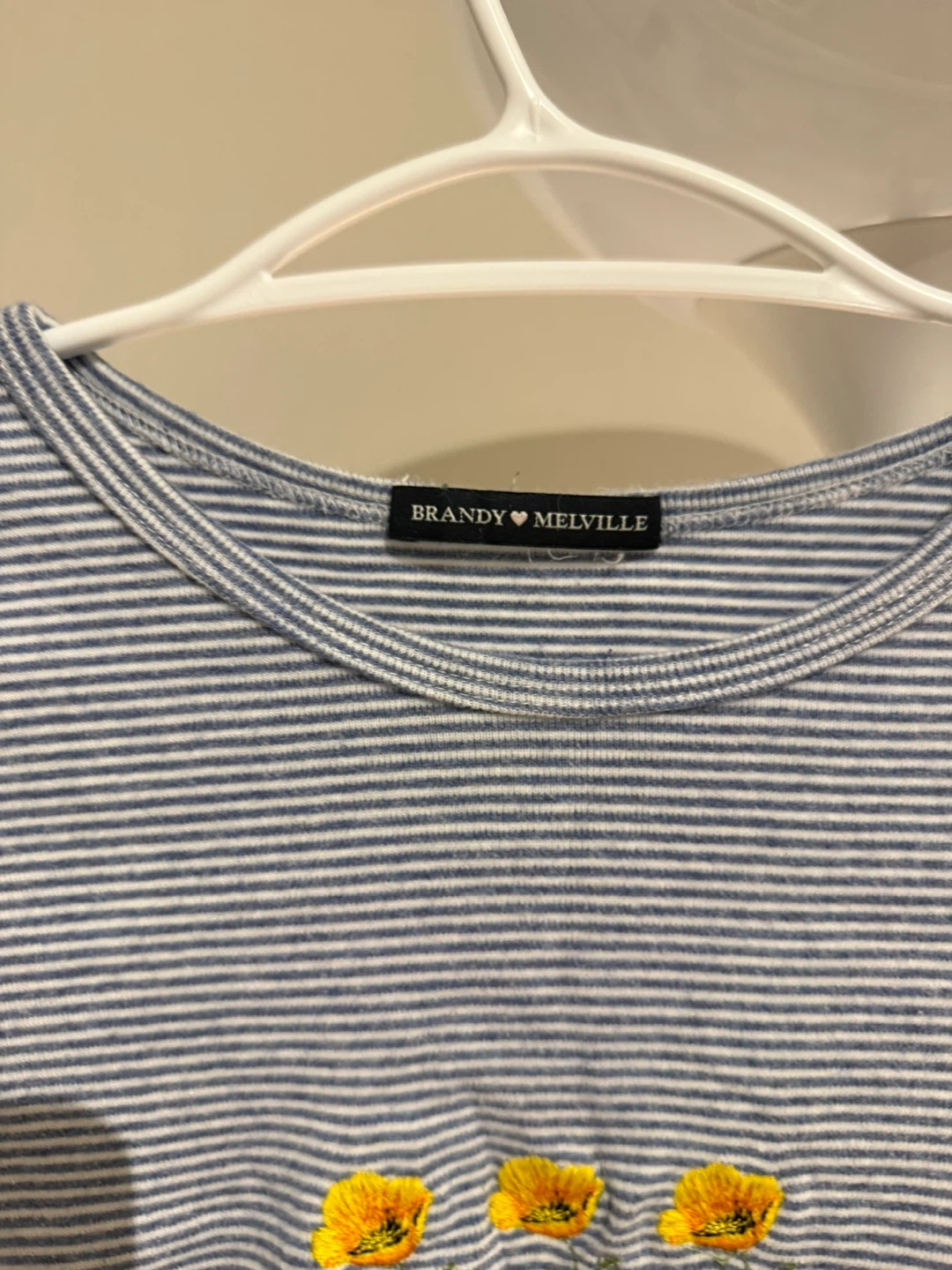 Brandy Melville Blue Striped Cropped Top with Flowers - photo 2