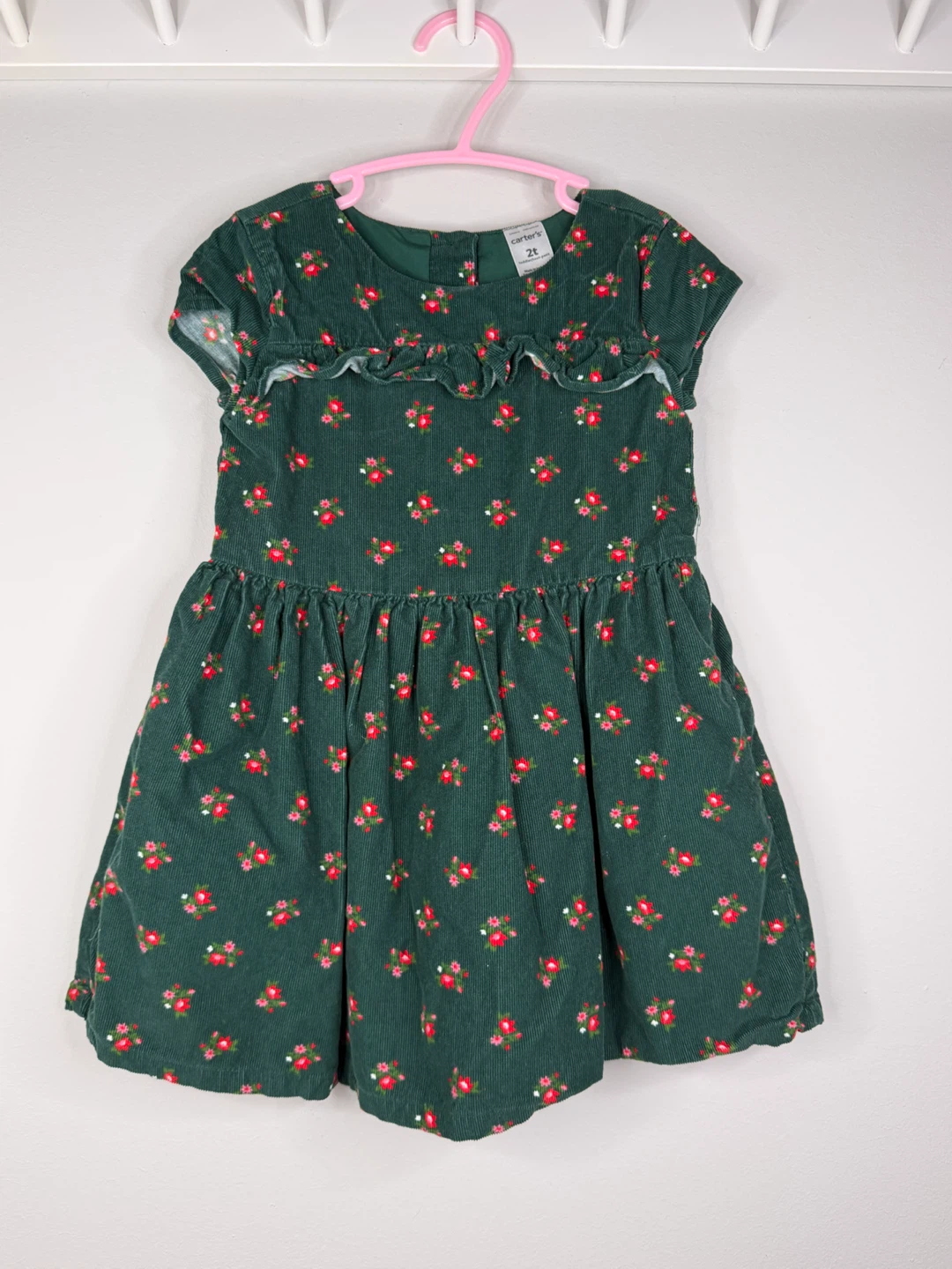 Carter's Green Floral Corduroy Dress - Size 2T