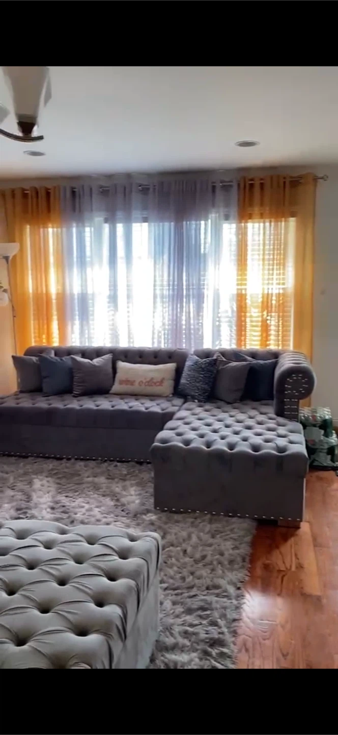 Grey Tufted Sectional Sofa with Nailhead Trim