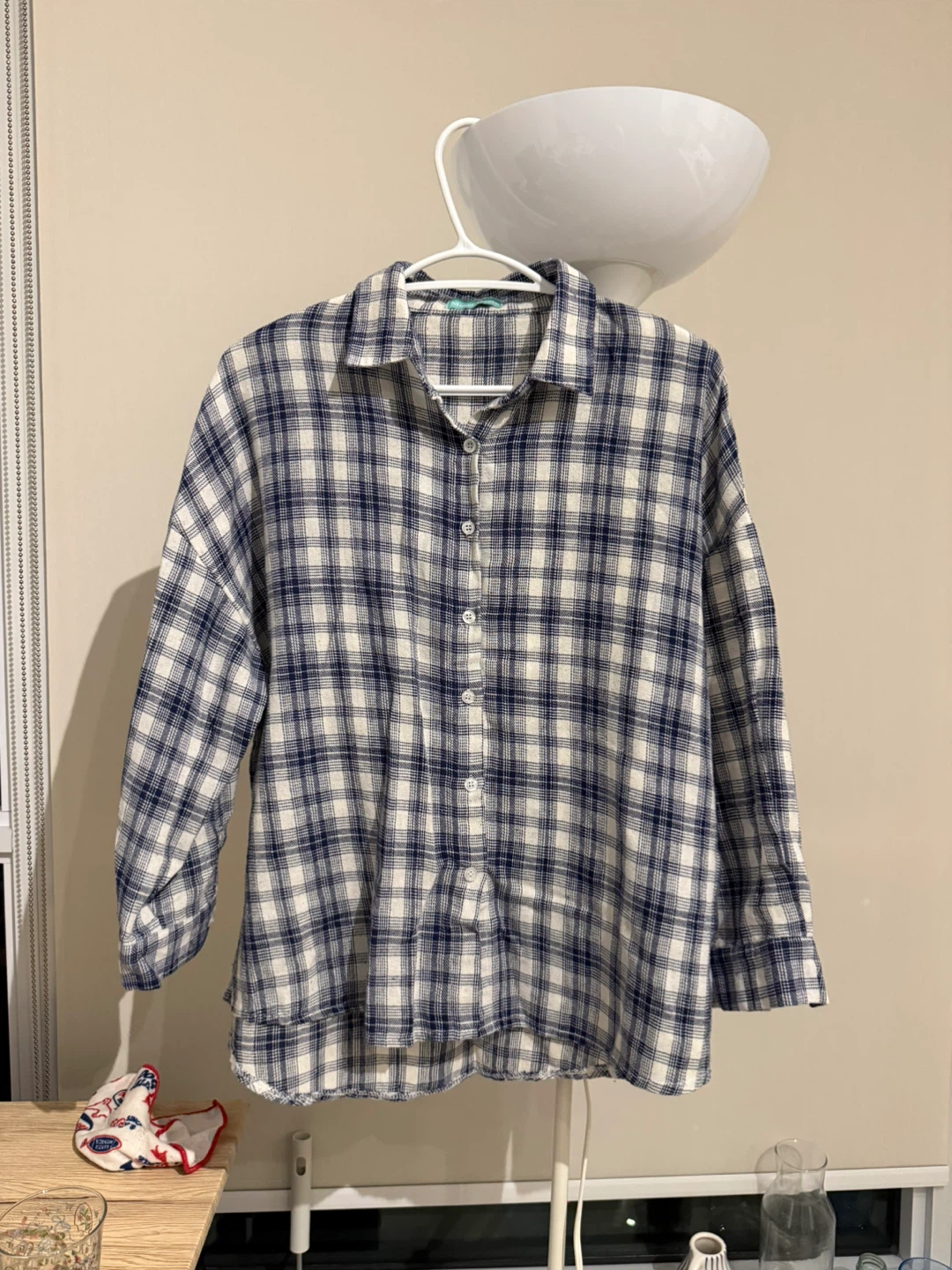 Blue and White Plaid Long Sleeve Shirt